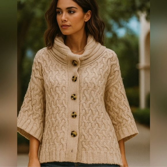 Free People Sweaters - Free People Mae Cable Knit Cardigan Sweater - Tan Size M Boho Cozy Chic Neutral